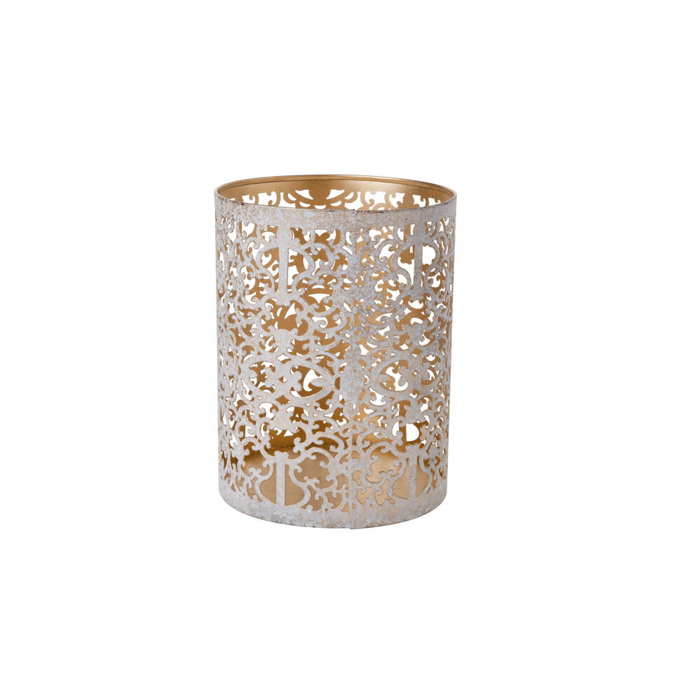 Cosy & Trendy Waxinelichthouder - wit en goud - antiek look - 13 cm