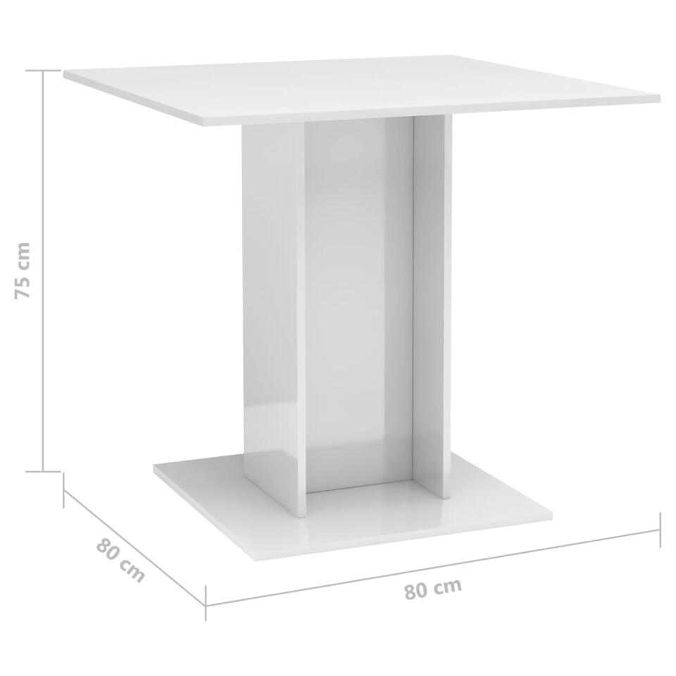 VIDAXL Eettafel 80x80x75 cm spaanplaat hoogglans wit