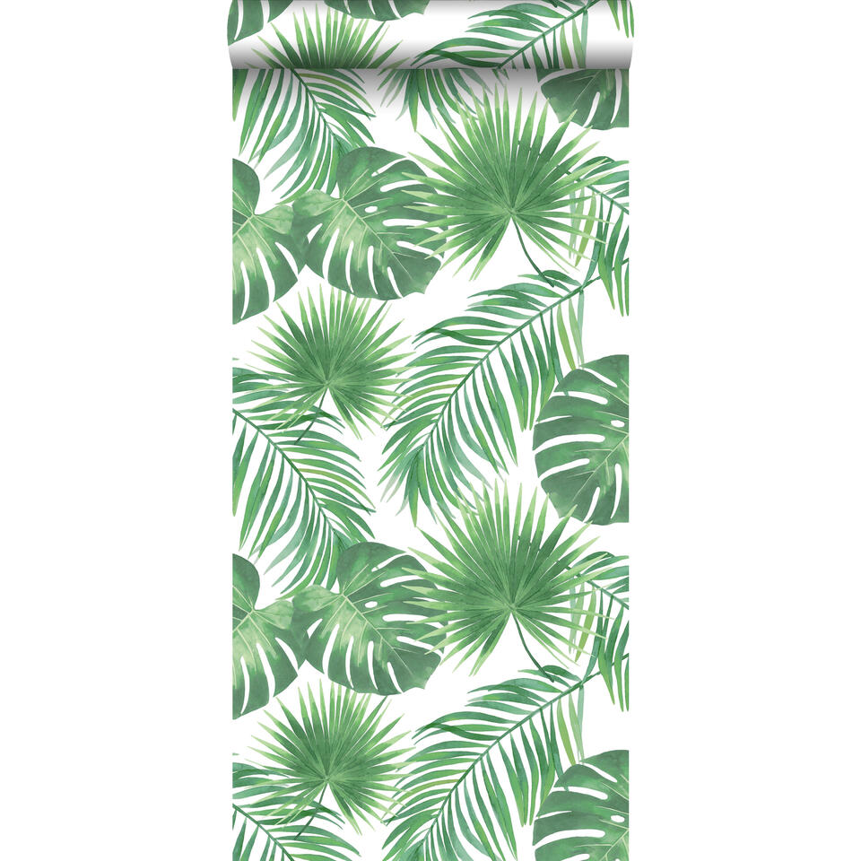 globaal Bedachtzaam scherm ESTAhome behang - tropische bladeren - groen - 0.53 x 10.05 m | Leen Bakker
