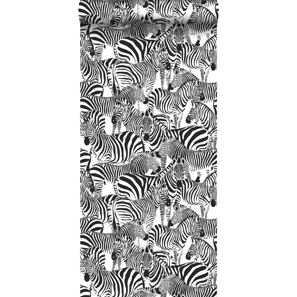 boete Krijger plannen ESTAhome behang - zebra's - zwart wit - 0.53 x 10.05 m | Leen Bakker