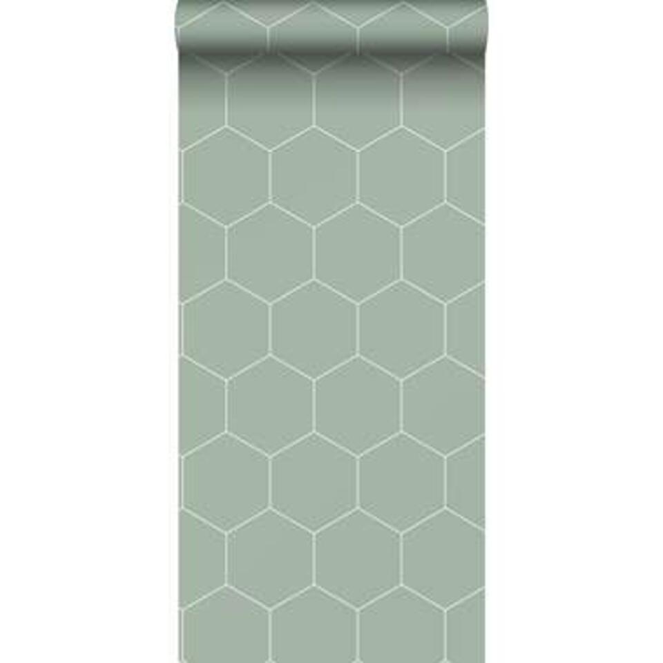 ESTAhome behang - honingraat-motief - groen en wit - 0.53 x 10.05 m product