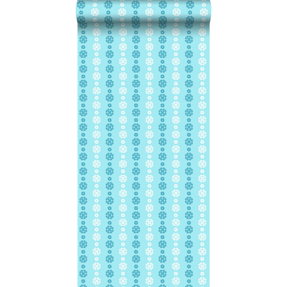 ESTAhome behang - kant-motief - turquoise en wit - 53 cm x 10,05 m product