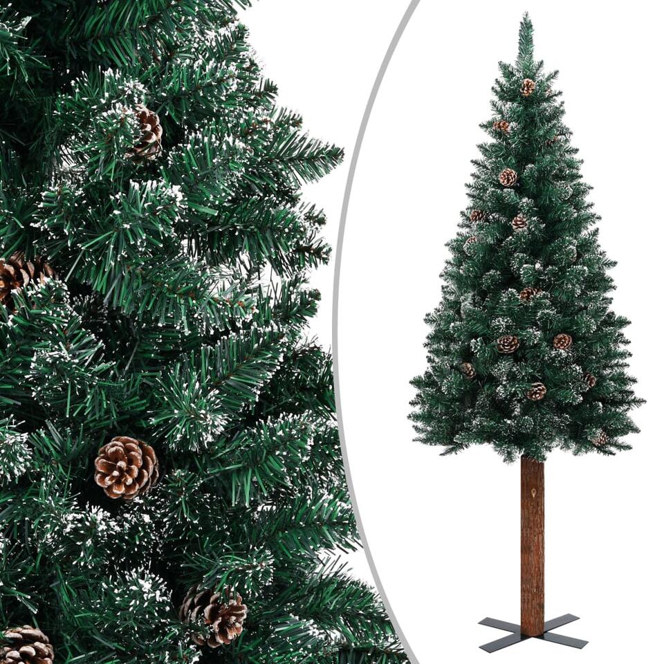 cijfer Rekwisieten ziel VIDAXL Kerstboom met echt hout en witte sneeuw smal 150 cm groen | Leen  Bakker