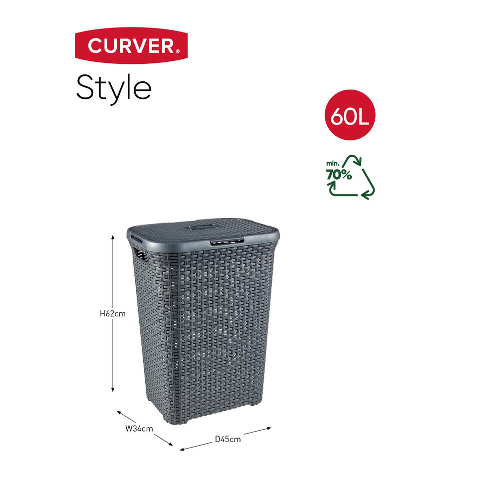 Curver Style Wasbox 60L + Wasmand 45L - Antraciet