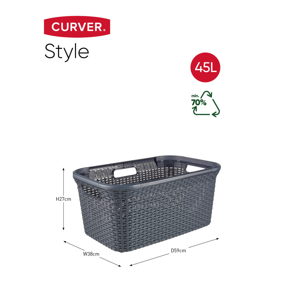 Curver Style Wasbox 60L + Wasmand 45L - Antraciet