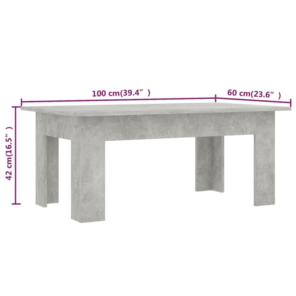 VIDAXL Salontafel 100x60x42 cm spaanplaat betongrijs