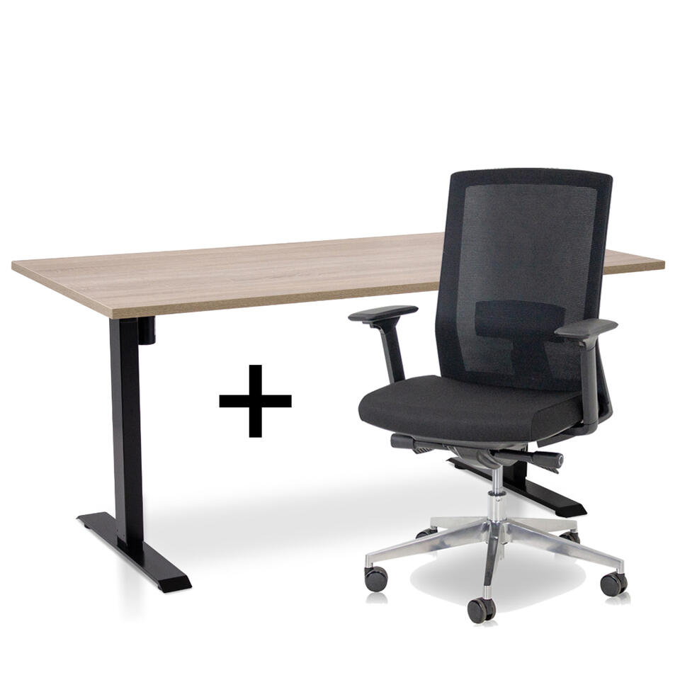MRC EASY Set - Zit-sta bureau + bureaustoel - 160x80 - midden eiken