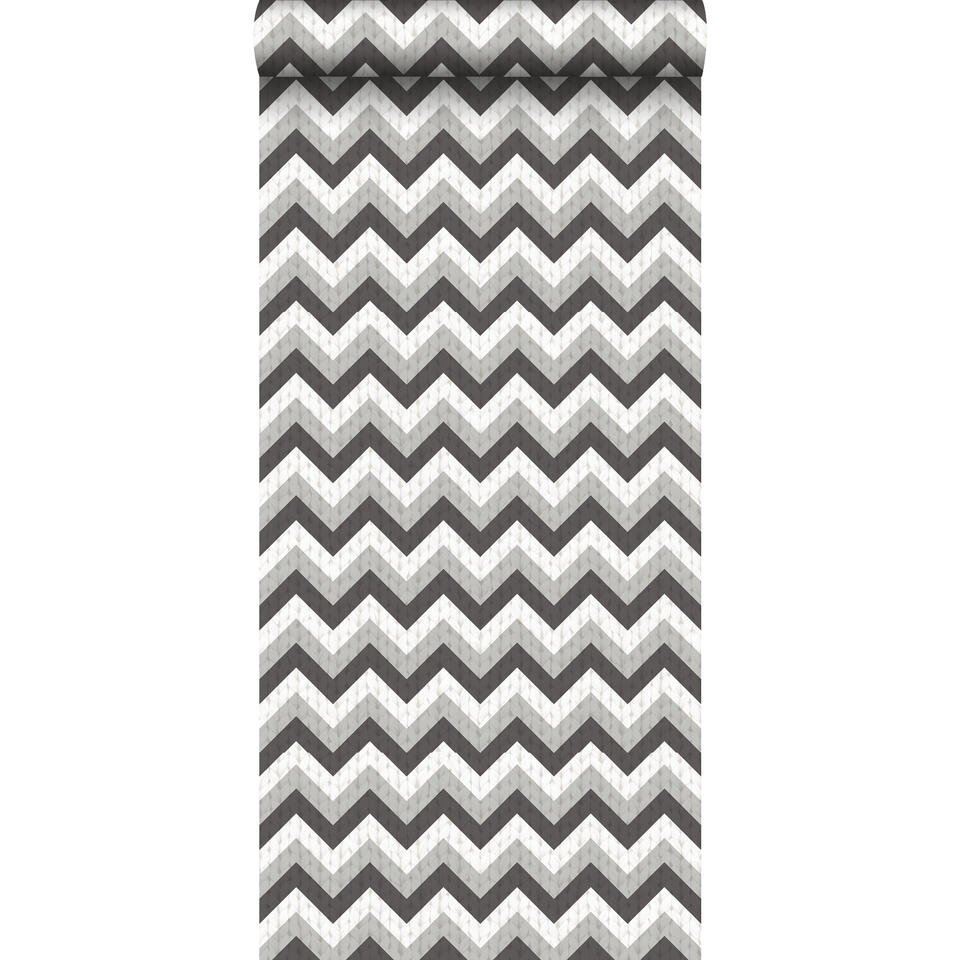 ESTAhome behang - zigzag motief - zwart en - 53 cm x 10,05 m | Leen Bakker