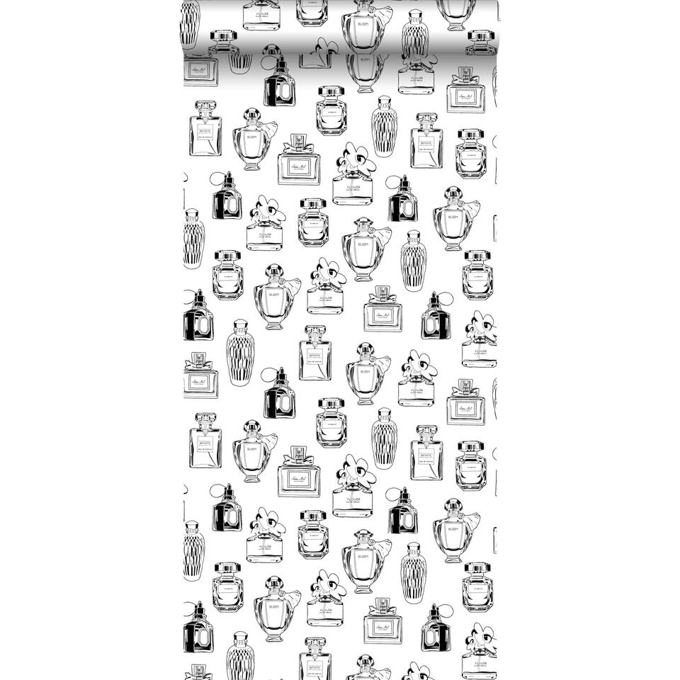 ESTAhome behang - parfum flesjes - zwart en wit - 0.53 x 10.05 m product