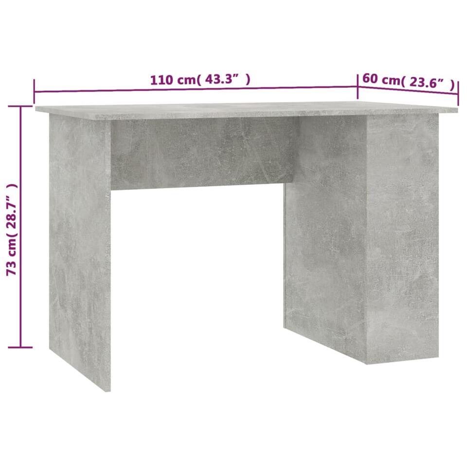 VIDAXL Bureau - 110x60x73 cm - spaanplaat - betongrijs
