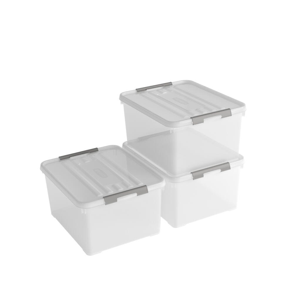 Zeep Snor Tegenstrijdigheid Curver Handy+ Opbergbox - 35L - 3 stuks - Transparant met deksel | Leen  Bakker