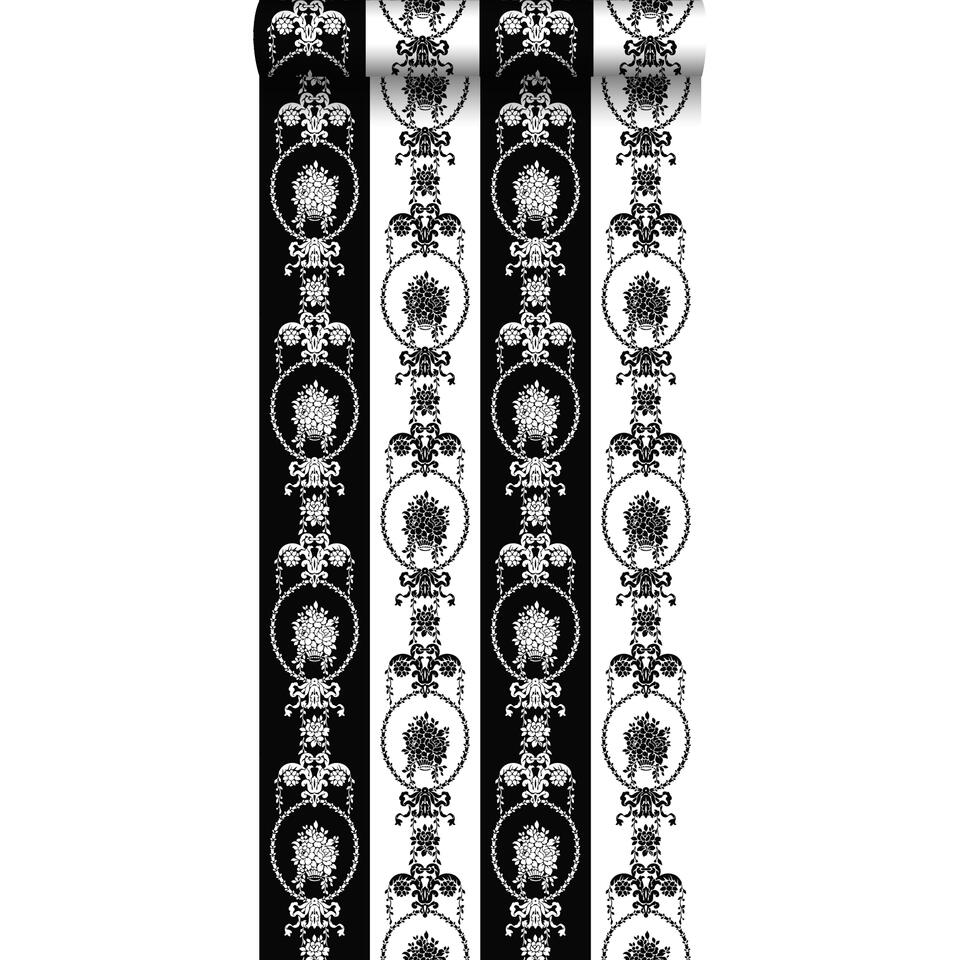 ESTAhome behang - barokprint - zwart en wit - 53 cm x 10,05 m product