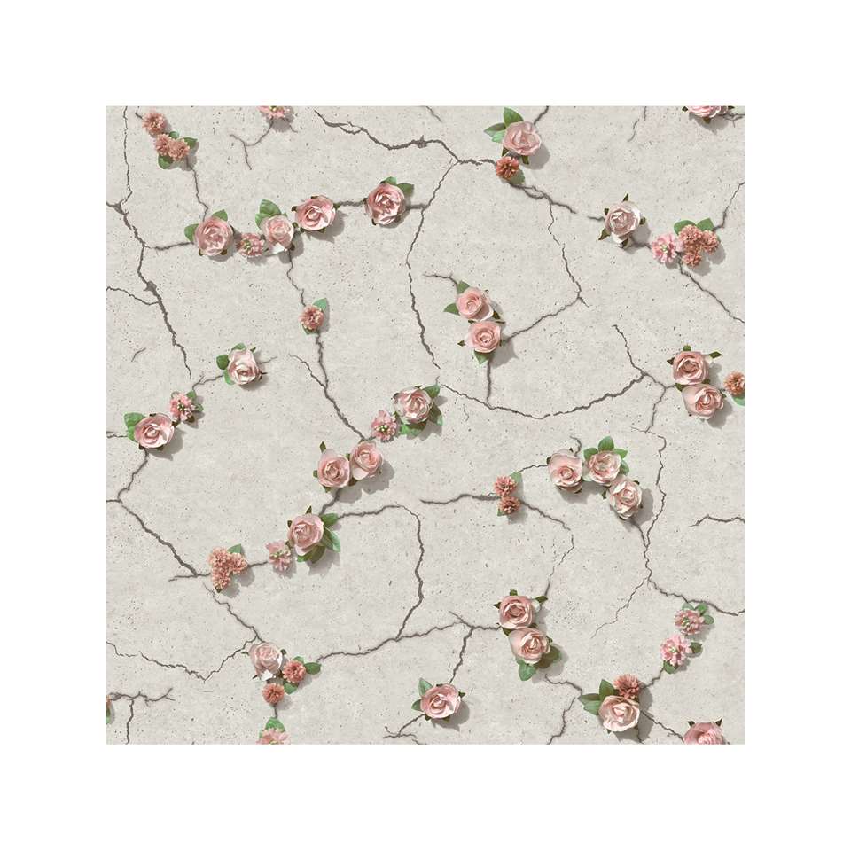 Dutch Wallcoverings - Escapade beton/bloem grijs/roze - 0,53x10,05m