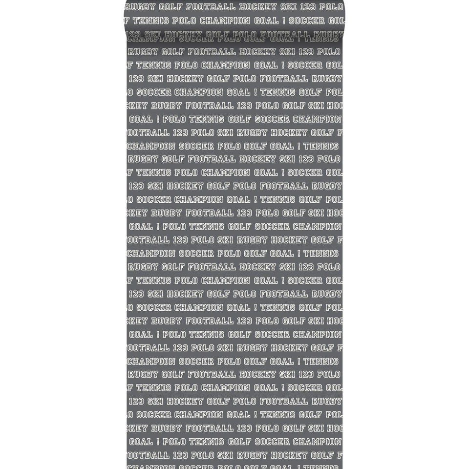 ESTAhome behang - sportteksten - donkergrijs - 53 cm x 10.05 m product