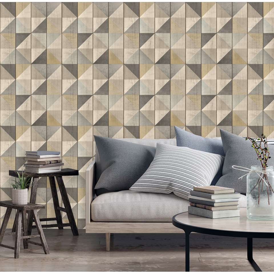 Dutch Wallcoverings - Exposure Blok/driehoek Bruin - 0,53x10,05m | Leen ...