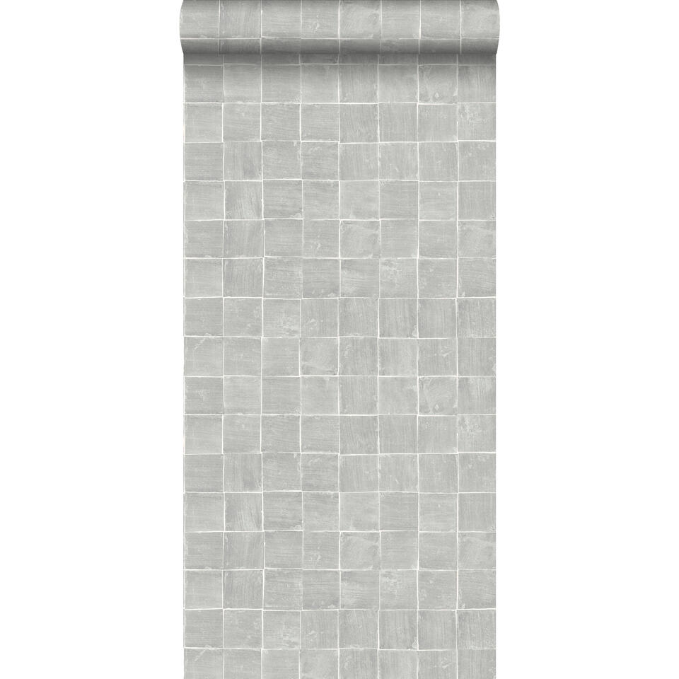 ESTAhome behang - tegelmotief - glanzend grijs - 53 cm x 10,05 m product