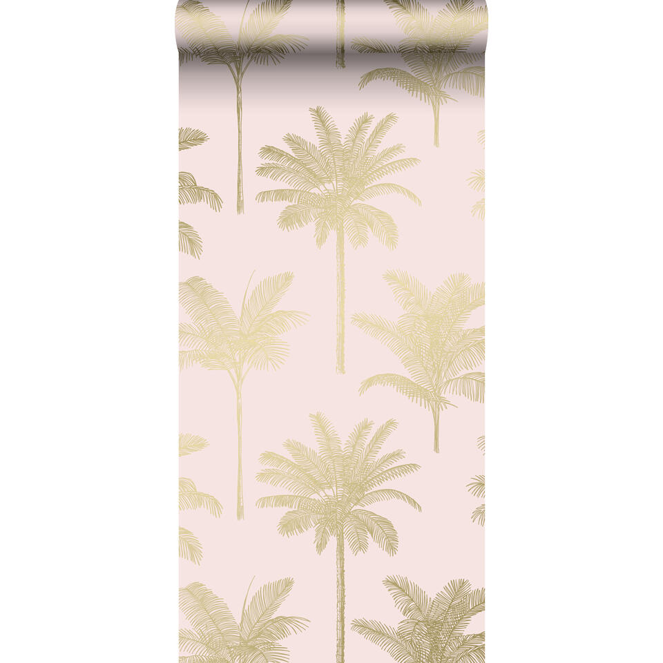 ik heb honger passend Aquarium ESTAhome behang - palmbomen - zacht roze en goud - 0.53 x 10.05 m | Leen  Bakker
