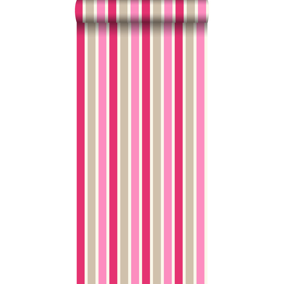 ESTAhome behang - strepen - roze en beige - 53 cm x 10,05 m product