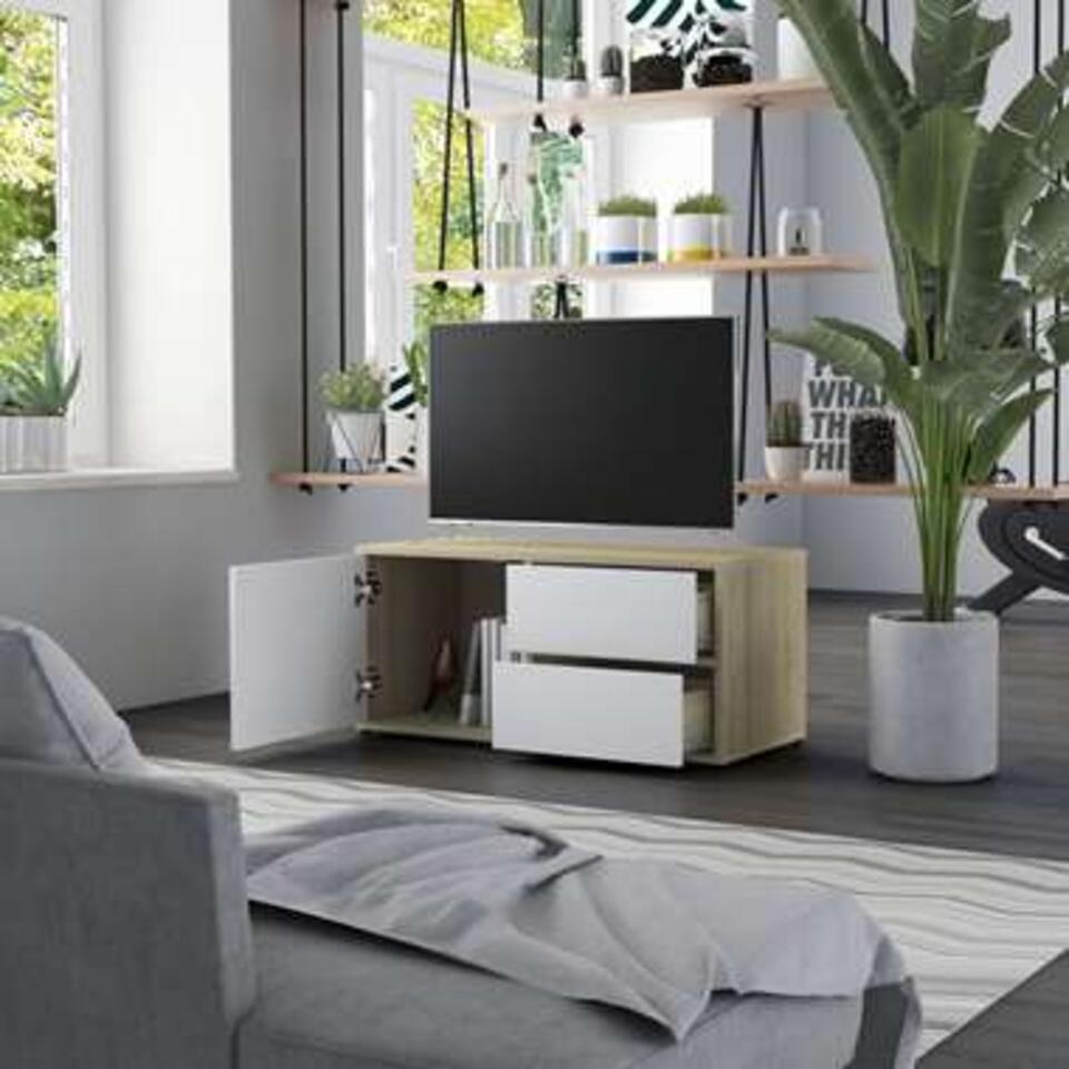 VIDAXL Tv-meubel 80x34x36 cm spaanplaat wit en sonoma eikenkleurig