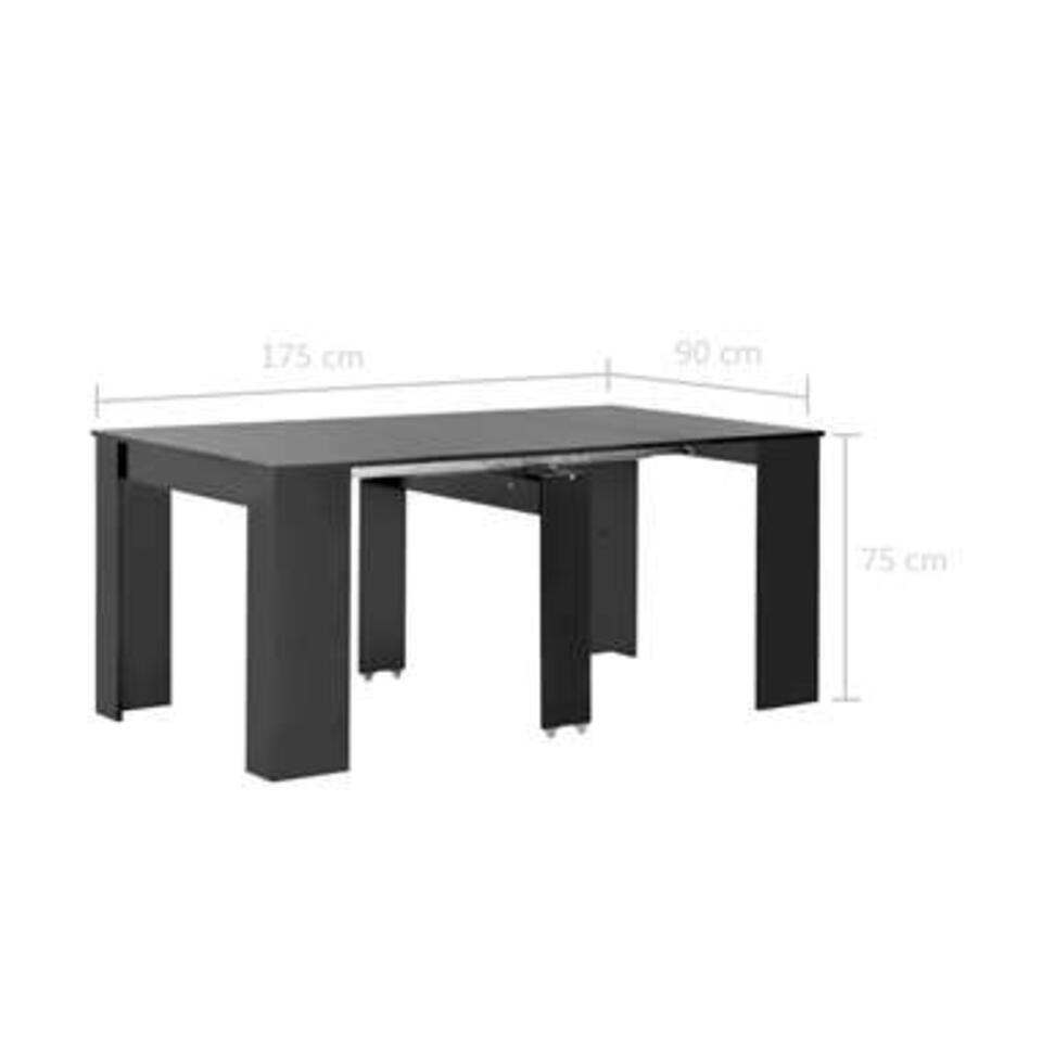 VIDAXL Eettafel verlengbaar 175x90x75 cm hoogglans zwart