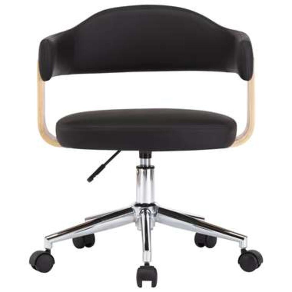 VIDAXL draaibare bureaustoel - gebogen hout en kunstleer - zwart