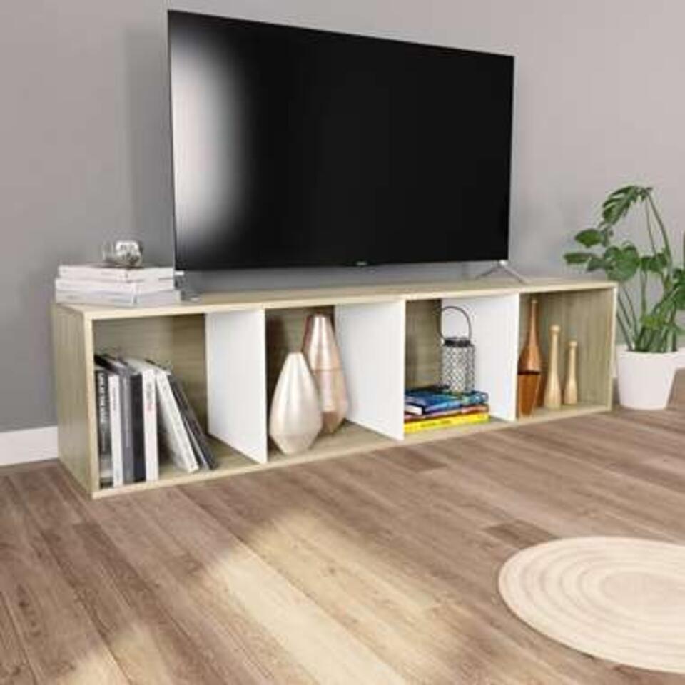 VIDAXL Boekenkast/tv-meubel 36x30x143 cm spaanplaat wit en eikenkleur