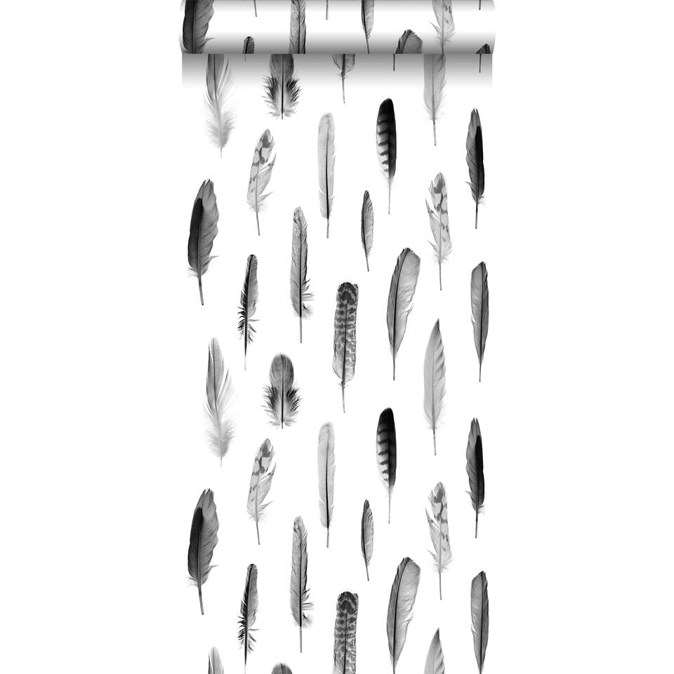 ESTAhome behang - veren - zwart en wit - 53 cm x 10,05 m product