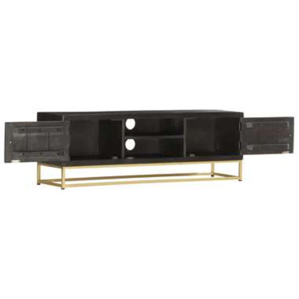 VIDAXL Tv-meubel 120x30x40 cm massief mangohout zwart en goudkleurig