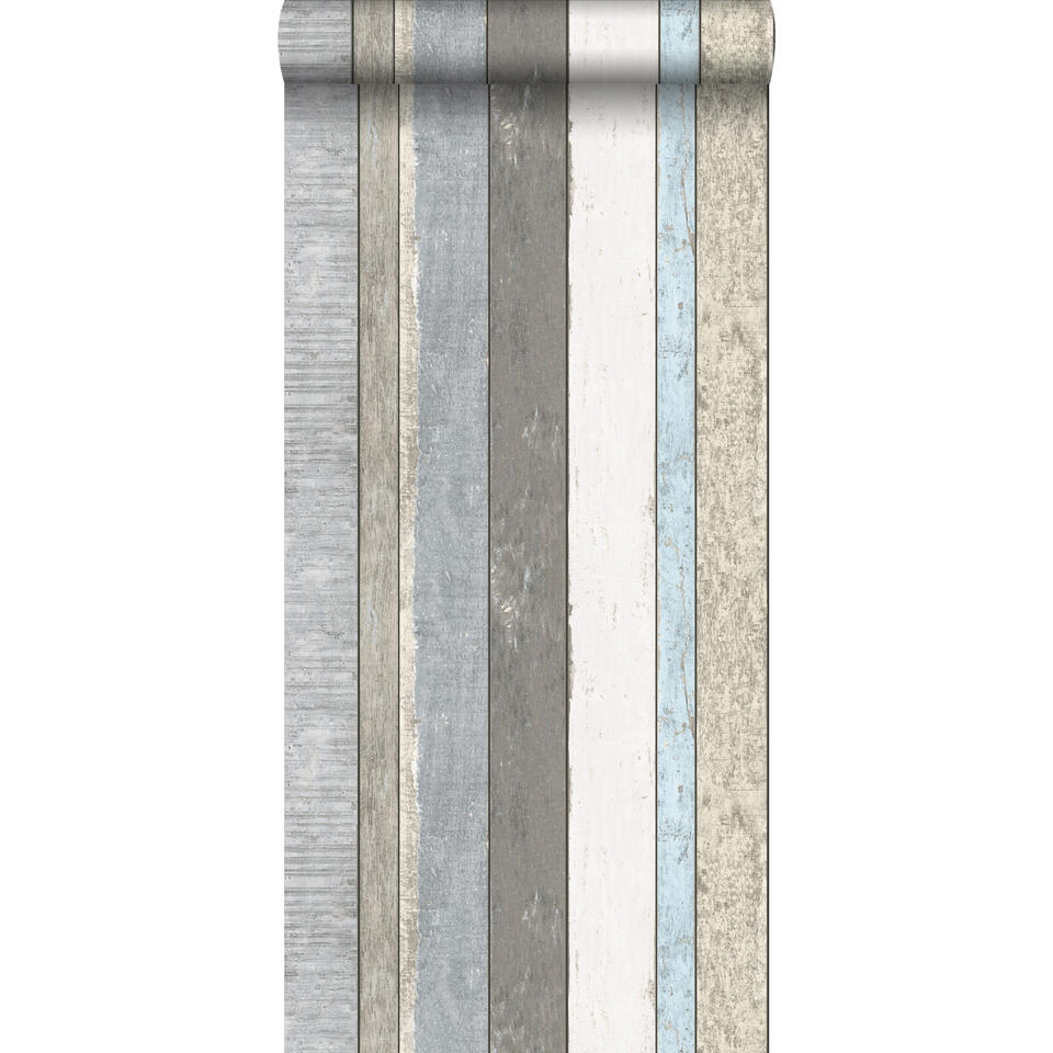 ESTAhome behang - houten planken - grijs, lichtblauw - 53 cm x 10,05 m product