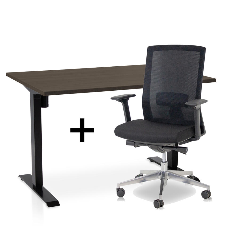 MRC EASY Set - Zit-sta bureau + bureaustoel - 140x80 - bruin eiken