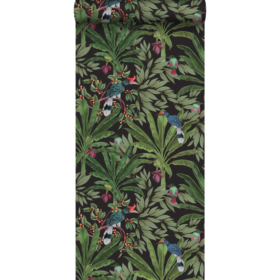 ESTAhome behang - jungle bladeren - groen en zwart - 53 cm x 10,05 m product