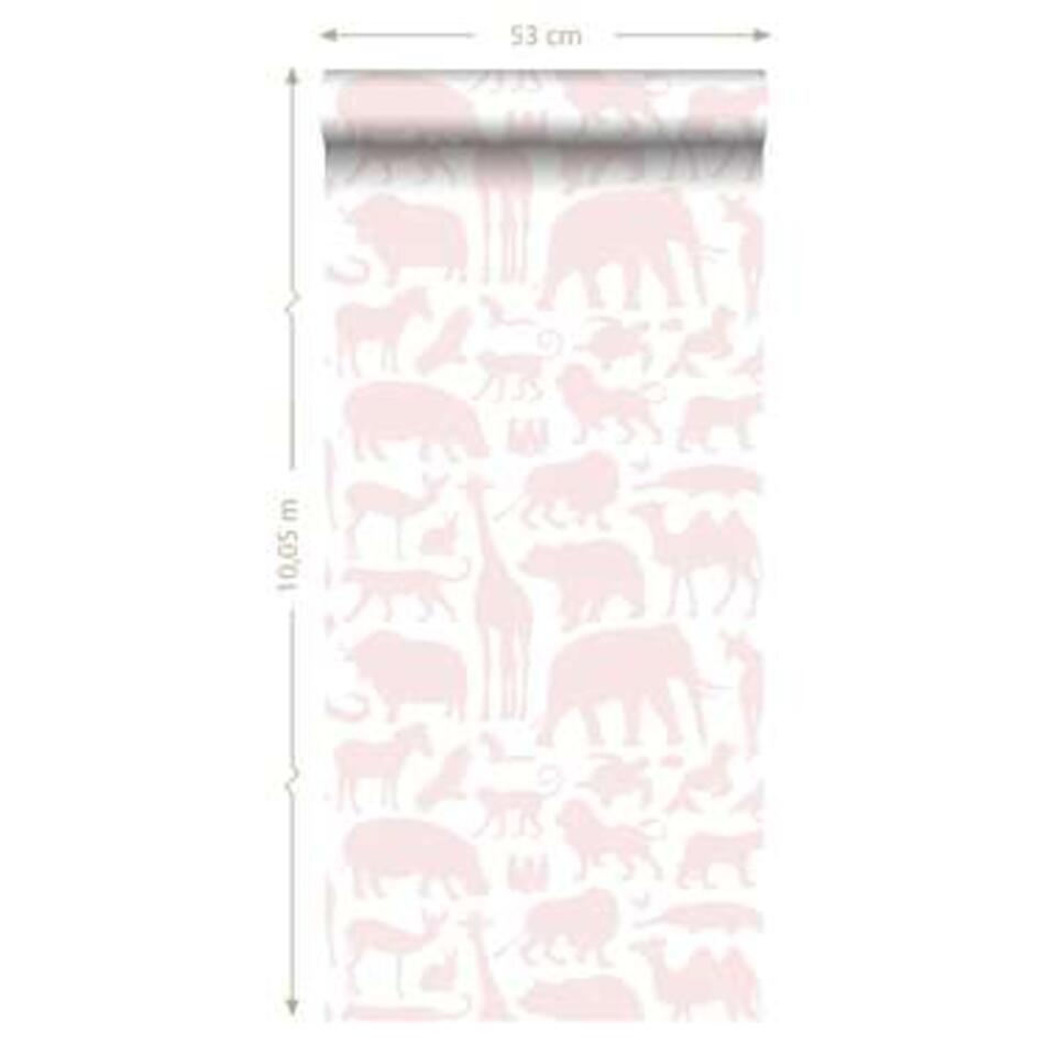 ESTAhome behang - dieren - zacht roze - 0.53 x 10.05 m
