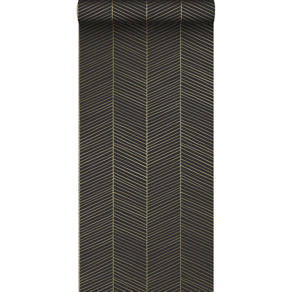 ESTAhome behang - visgraat-motief - zwart en goud - 0.53 x 10.05 m product