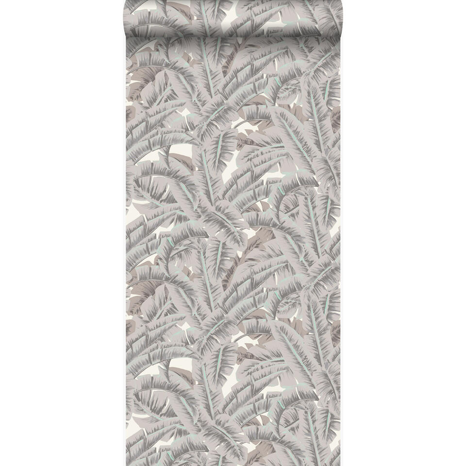 alleen antwoord achterlijk persoon Origin behang - palmbladeren - klei grijs - 53 cm x 10,05 m | Leen Bakker