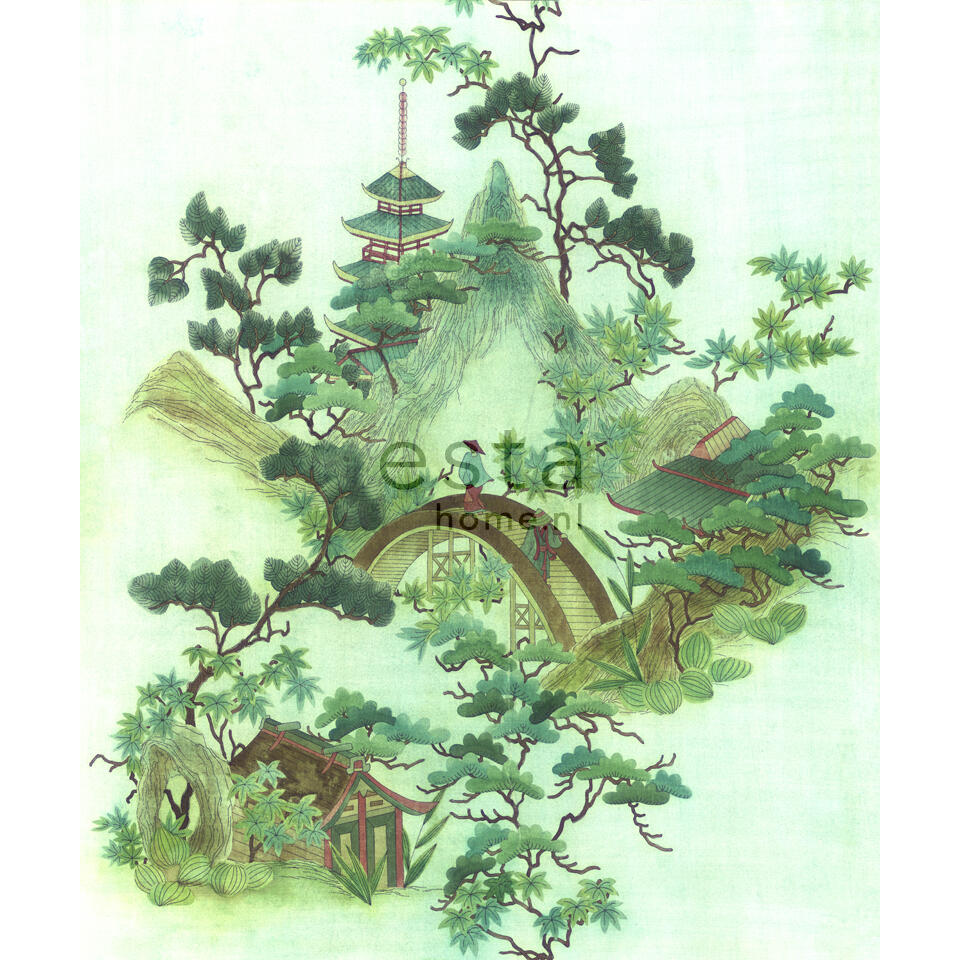 ESTAhome fotobehang - chinoiserie - groen en bruin - 232,5 cm x 2,79 m product