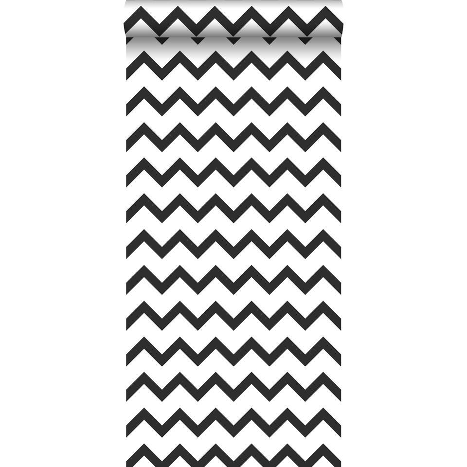 blijven maniac Toestand ESTAhome behang - zigzag motief - zwart wit - 0.53 x 10.05 m | Leen Bakker