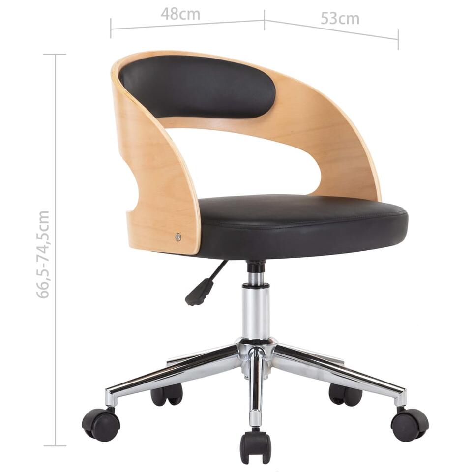 VIDAXL draaibare bureau stoel - gebogen hout - kunstleer - zwart