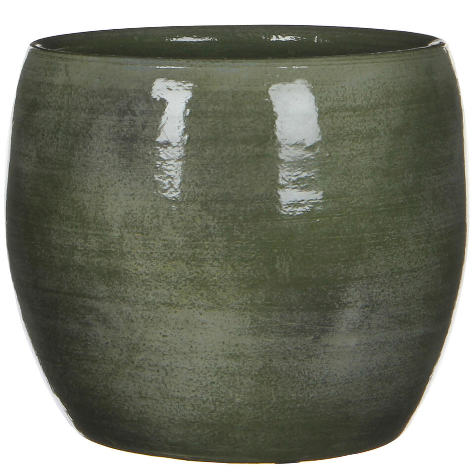 Mineraalwater bleek Arashigaoka Mica Decorations Bloempot - glanzend groen - keramiek - 20 x 18 cm | Leen  Bakker