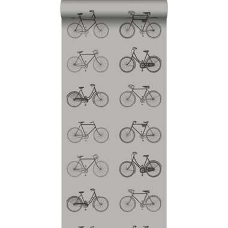 baden Lokken Plasticiteit ESTAhome behang - fietsen - licht warm grijs - 53 cm x 10,05 m | Leen Bakker