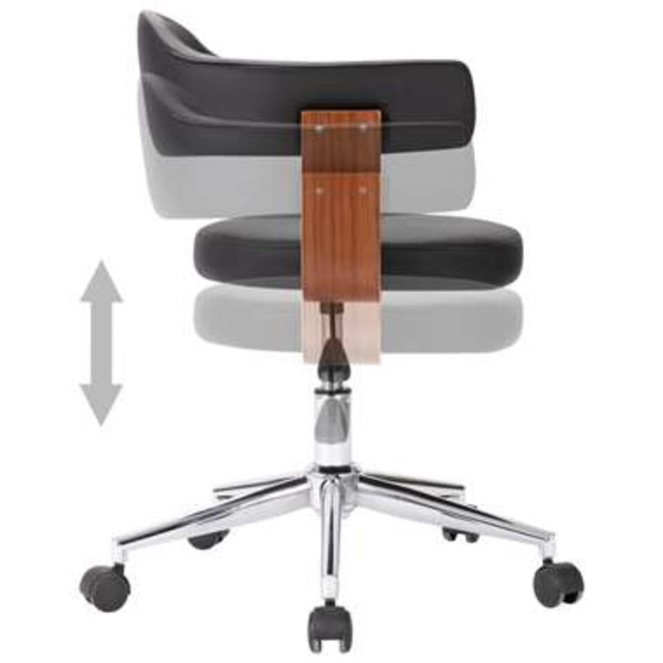 VIDAXL kantoorstoel - draaibaar - gebogen hout - kunstleer - zwart