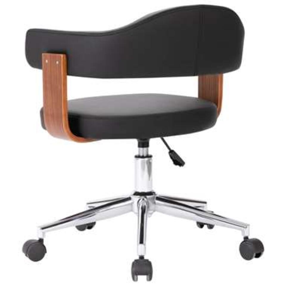 VIDAXL kantoorstoel - draaibaar - gebogen hout - kunstleer - zwart