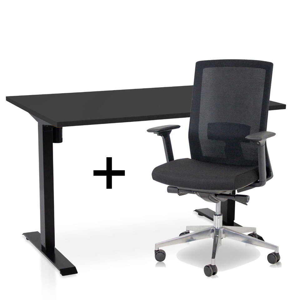 MRC EASY Set - Zit-sta bureau + bureaustoel - 120x80 - zwart