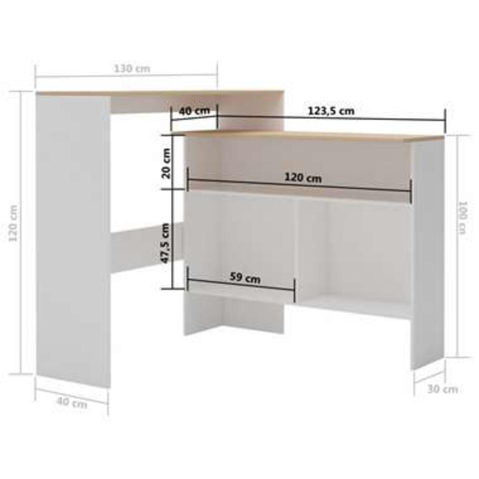 VIDAXL Bartafel met 2 tafelbladen 130x40x120 cm wit en eikenkleurig