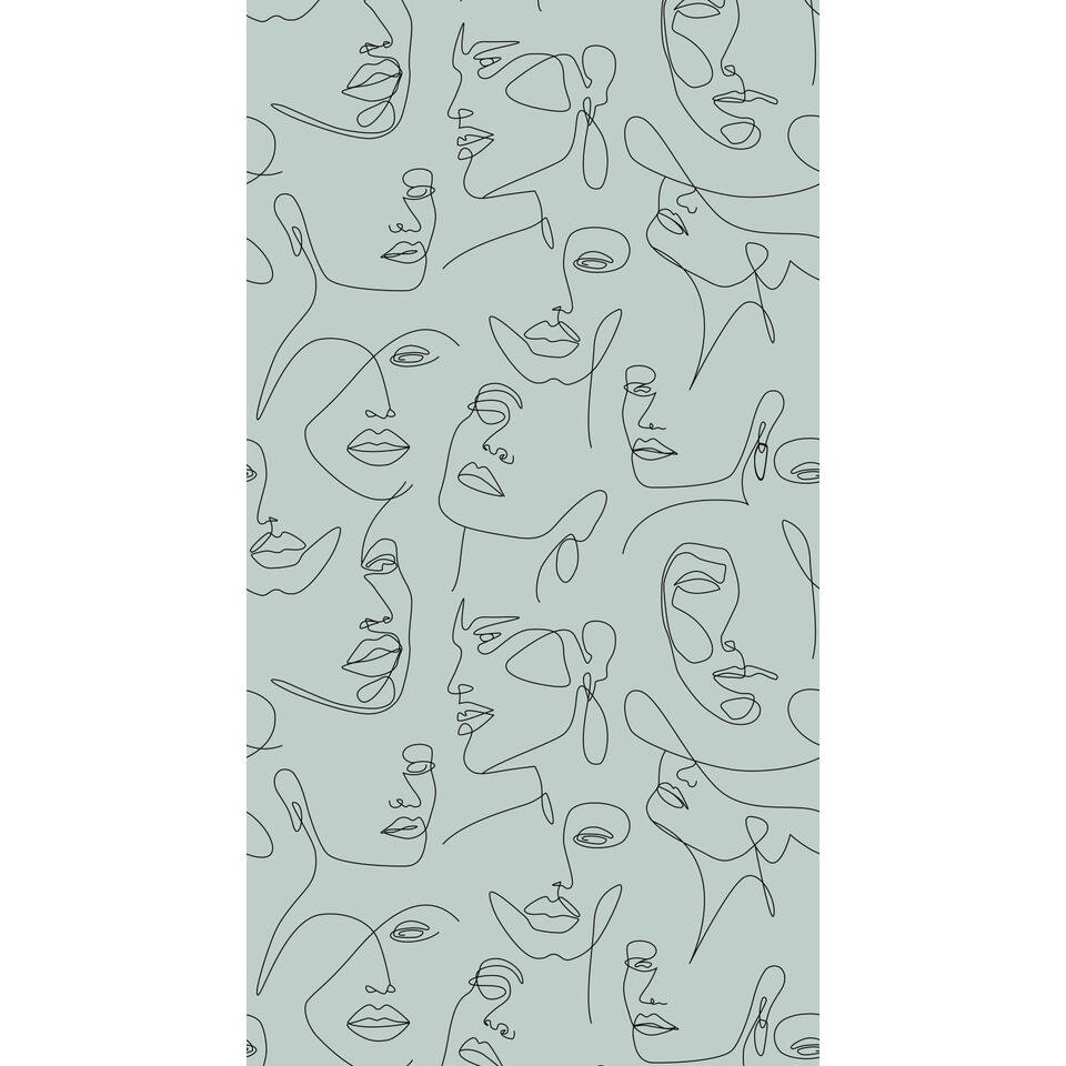 ESTAhome fotobehang - gezichten - vergrijsd groen - 1.5 x 2.79 m product