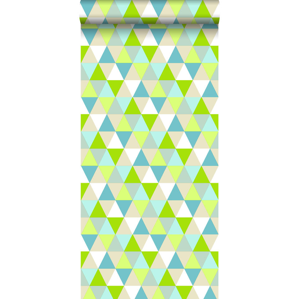 ESTAhome behang - driehoekjes - groen, blauw, beige - 53 cm x 10,05 m product