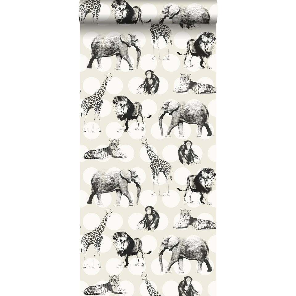 diepvries Jet Fraude ESTAhome behang - dieren - glanzend wit en zwart - 53 cm x 10,05 m | Leen  Bakker