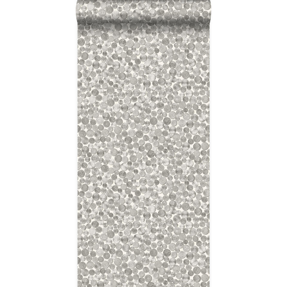 Origin behang - metallic munten - ivoor wit en grijs - 53 cm x 10,05 m product