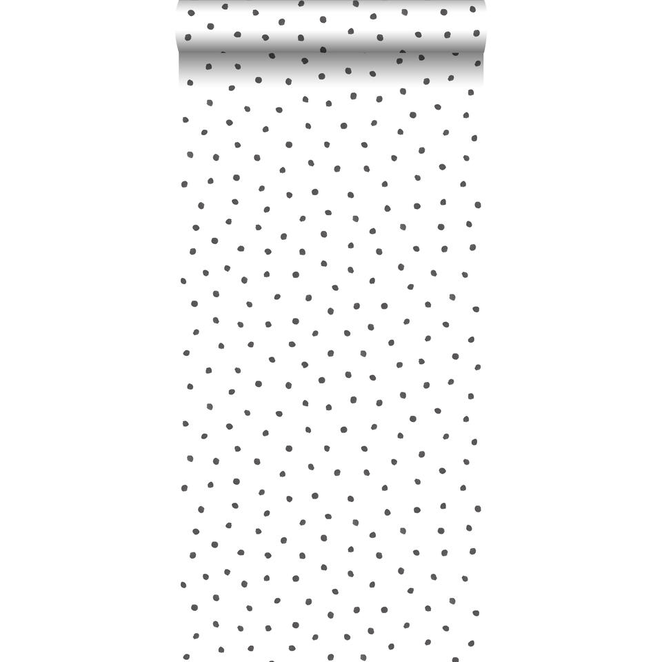 pepermunt stijl licht ESTAhome behang - stippen - zwart en wit - 53 cm x 10.05 m | Leen Bakker
