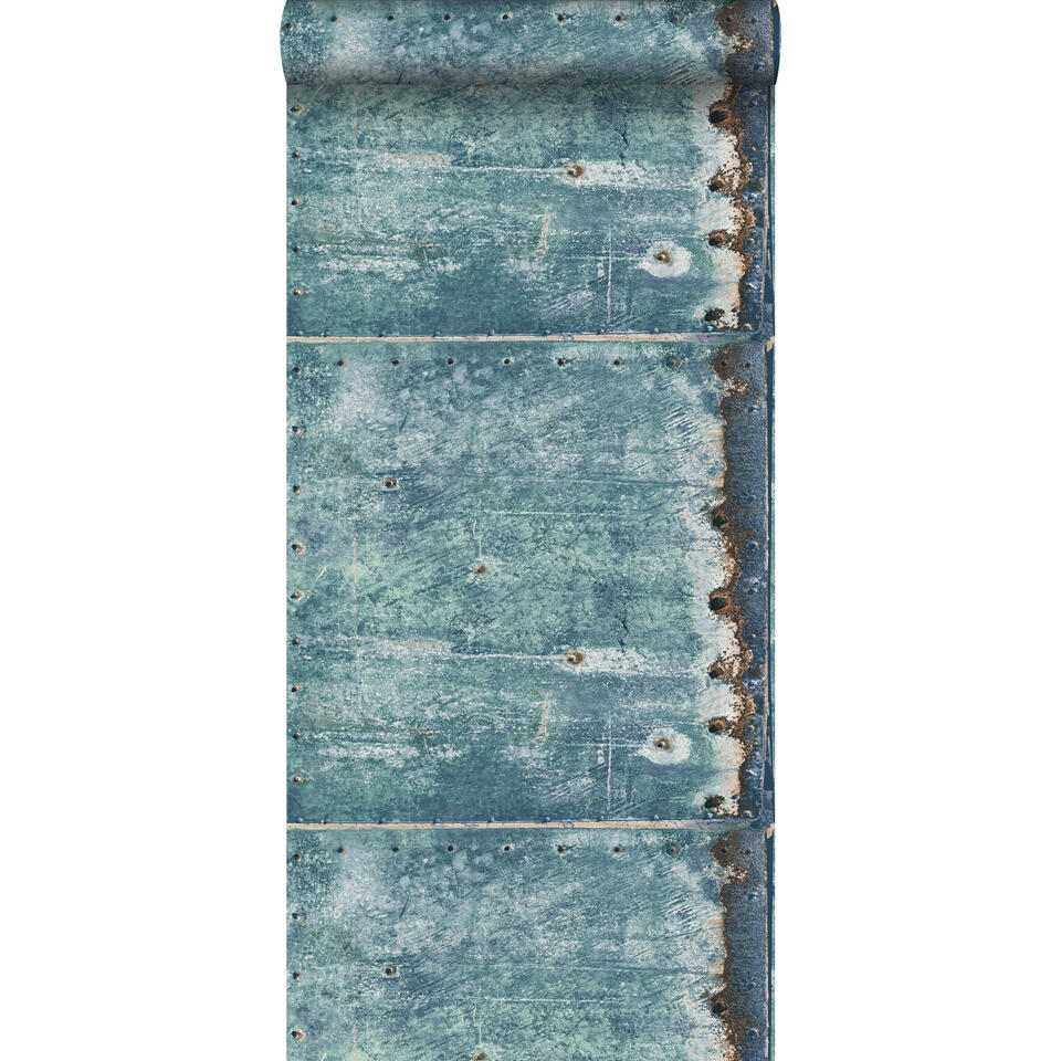ESTAhome behang - metaal - turquoise en roest bruin - 53 cm x 10,05 m product