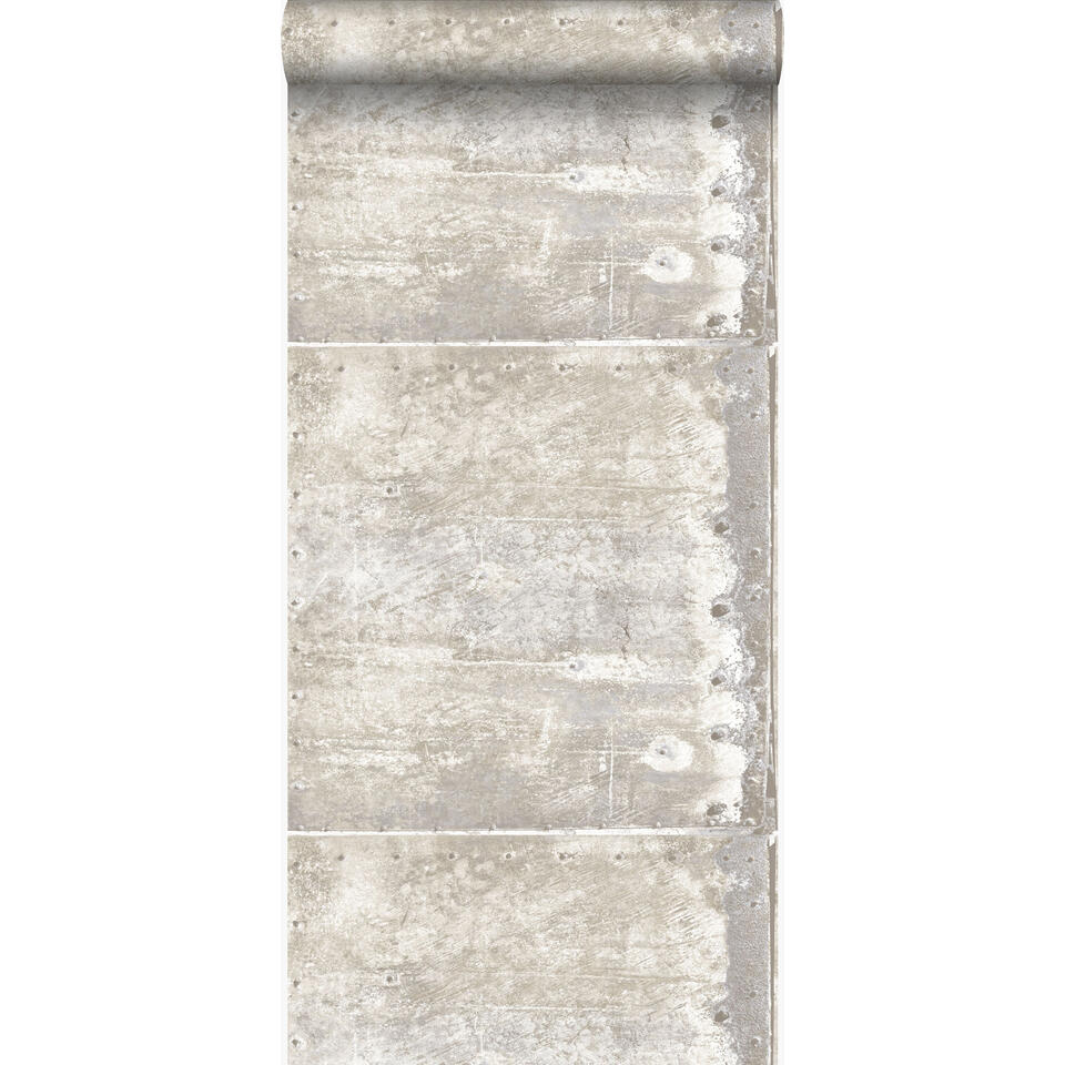 Origin behang - roestige metalen platen - wit - 53 cm x 10.05 m